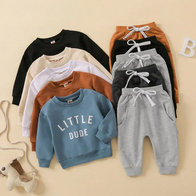 Newborn Kid Baby Boy Pant Sets Autumn Clothes Long Sleeve Letters Shirt and Long Drawstring Pants Baby Items Clothing Infant