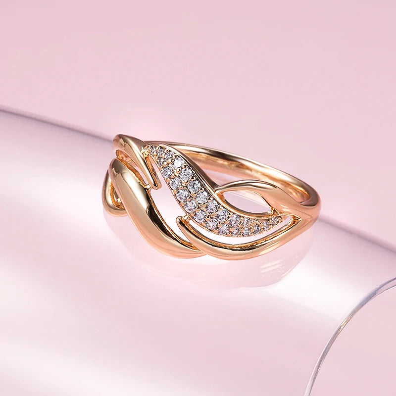 Kinel Luxury 585 Rose Gold Color Geometry Rings For Women Shiny Natural Zircon Accessories Ethnic Bride Wedding Jewelry Gift