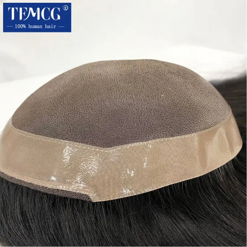 Men Toupee Customized Fine Mono Long Wig For Men 100% Human Hair Men's Wigs Lace&Pu Male Hair Capillary Prosthesis Man Wig