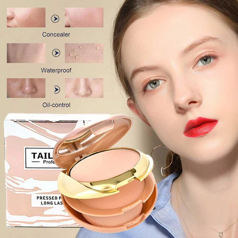 Nature Full Coverage Face Powder Long Lasting Waterproof Powder Face Up New Make Tools Compact Pressed Foundation double Layer