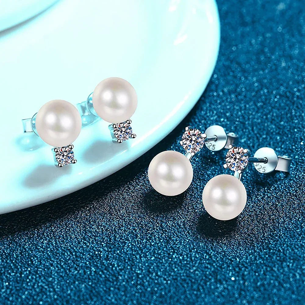 100% 925 Sterling Silver Pearl Moissanite Diamond Jewelry Set with GRACertificate Pendant Necklace Stud Earrings for Women Gift