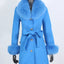 2022 New Real Fur Coat Winter Jacket Women Natural Fox Fur Collar Cuffs Belt Cashmere Wool Woolen Ladies Outerwear Streetwear