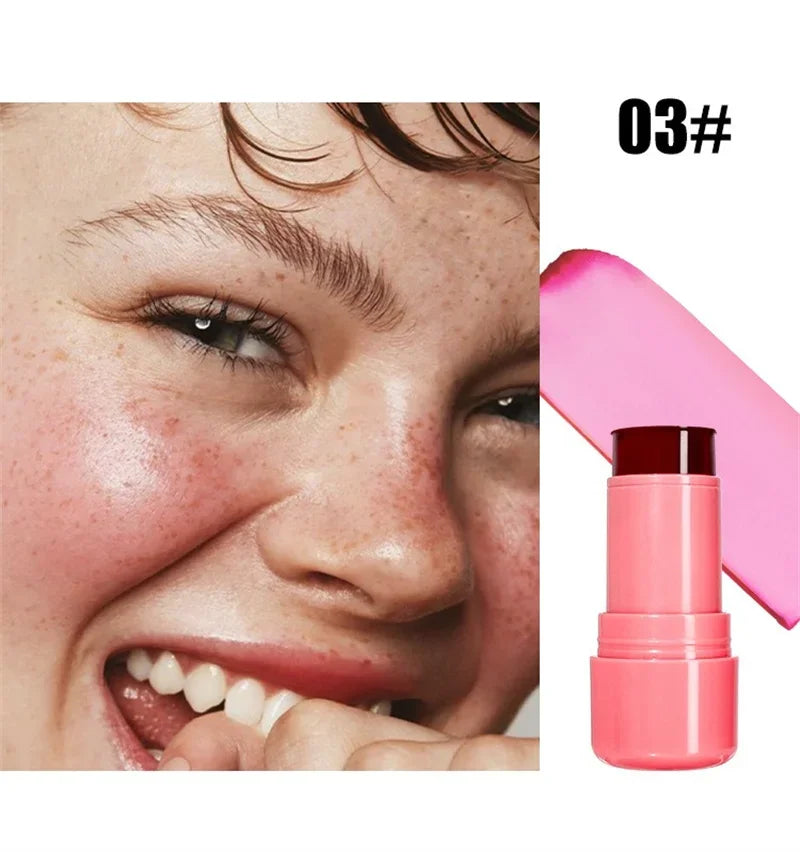 3-in-1 Cheek Lip Tinted Moistured Blush Stick Cheek Rouge Eyes Lip Brighten Cream Water Jelly Tint Stick Matte Contour Makeup