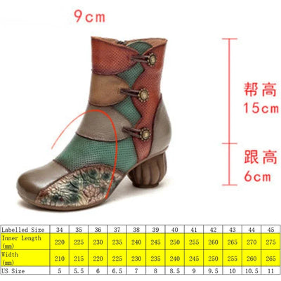 Koznoy Booties for Women 6cm Genuine Leather Autumn Spring Winter Plush Warm Print Ankle Ethnic Boots Moccasins Fashion Shoes