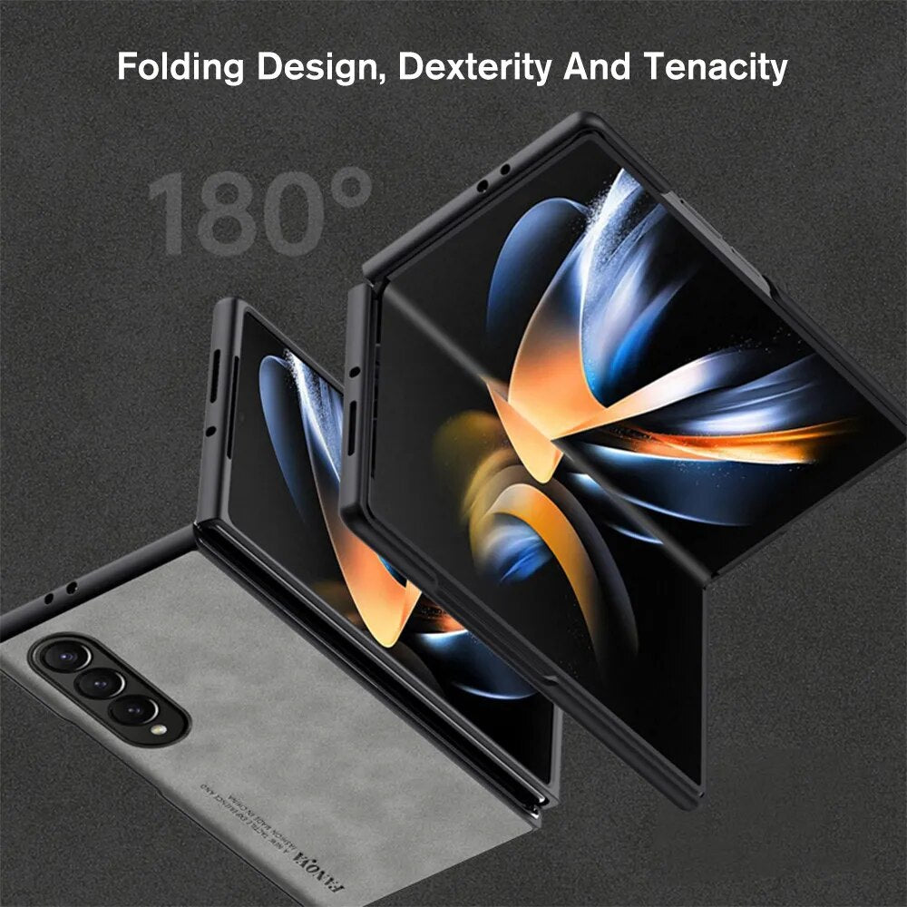 Sheepskin Leather Camera Protect Case For Samsung Galaxy Z Fold 4 5G Fold4 Sumsung ZFold 3 Fold3 7.6" Bumper Slim Cover Fundas