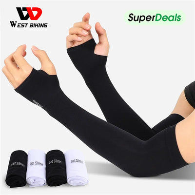 WEST BIKING Arm Sleeves Ice Fabric Breathable Quick Dry Running Sportswear Sun UV Protection Long Arm Cover Cycling Arm Sleeves