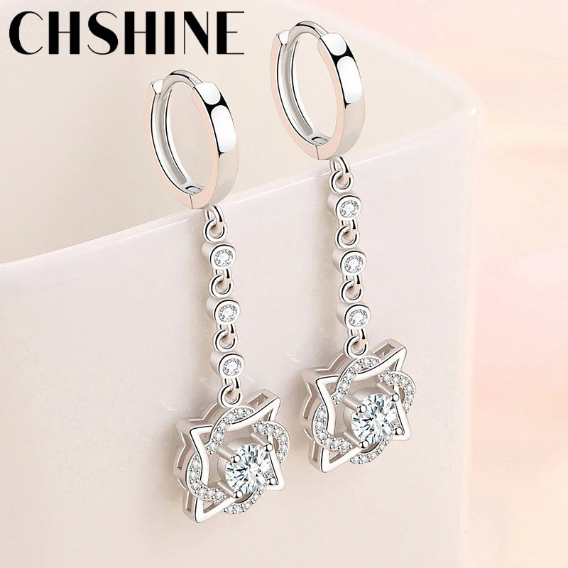 CHSHINE 925 Sterling Silver Hexagram AAAAA Zircon Earrings For Women Wedding Party Gift Fashion Jewelry