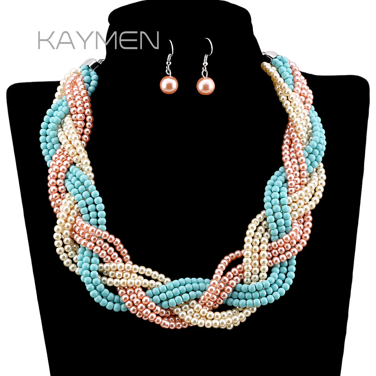 Newest Exaggerated 9 Pearl Beaded Strands Wrapped Statement Choker Necklace and Earrings Jewelry Sets for Women Girls