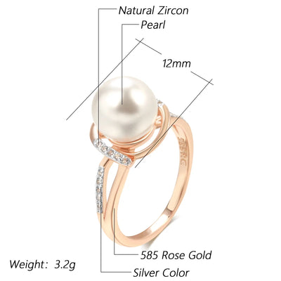 Kinel Hot Fashion Geometry Pearl Ring for Women 585 Rose Gold Silver Color Mix Natural Zircon Boho Ethnic Wedding Jewelry