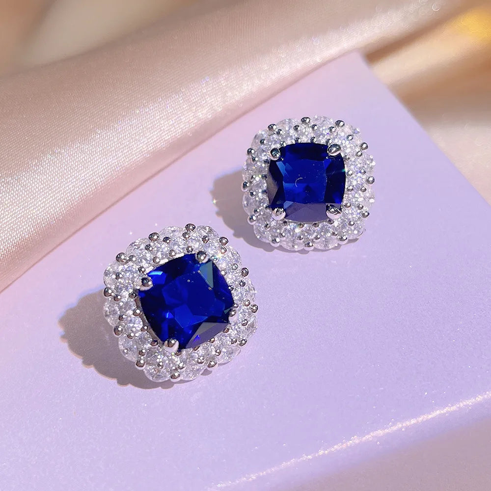 New Vintage Imitation Tanzanite Sapphire Square Jewelry Set 925 Stamp Fashion Jewelry Wedding Party Birthday Gift