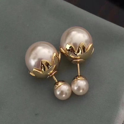 Luxury Stud Earring Korean Fashion Cute Girl Pearl Jewelry Golden Petal Accessories Classic Charm women's Party Christmas Gift