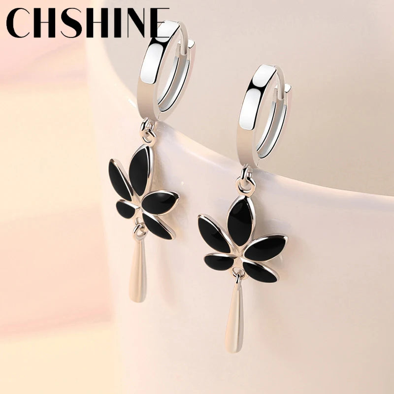 CHSHINE 925 Sterling Silver Maple Leaves Water Drop Earrings for Women's Wedding Banquet Charm Gift Jewelry