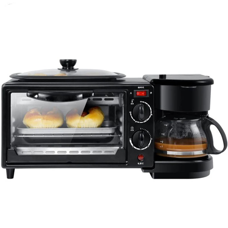 Household 3 In 1 Multifunction Bread Toaster 9L Electric Oven Coffee Maker Pizza Egg Tart Oven Frying Pan Breakfast Machine