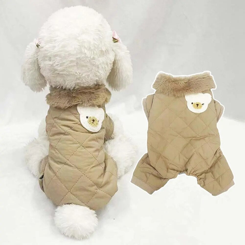 Dog Padded Coat Thicken Soft Crew Neck Collar Terry Non-pilling Keep Warm Cotton Winter Korean Four-legged Pet Clothes for Puppy