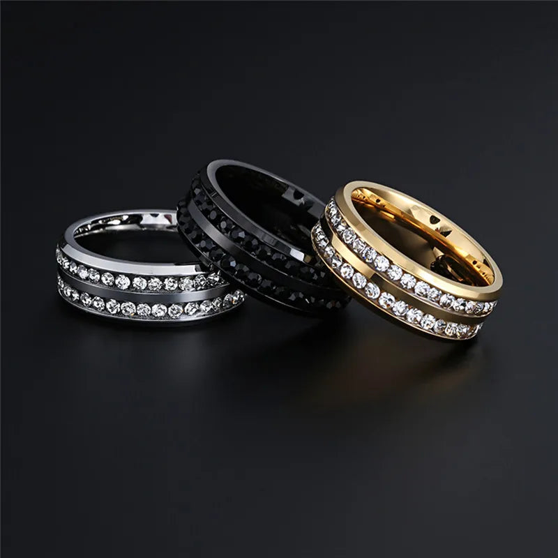 ZORCVENS New Fashion Gold Silver Color Stainless Steel Cubic Zirconia Finger Ring Fashion Jewelry Zircon Wedding Ring for Men