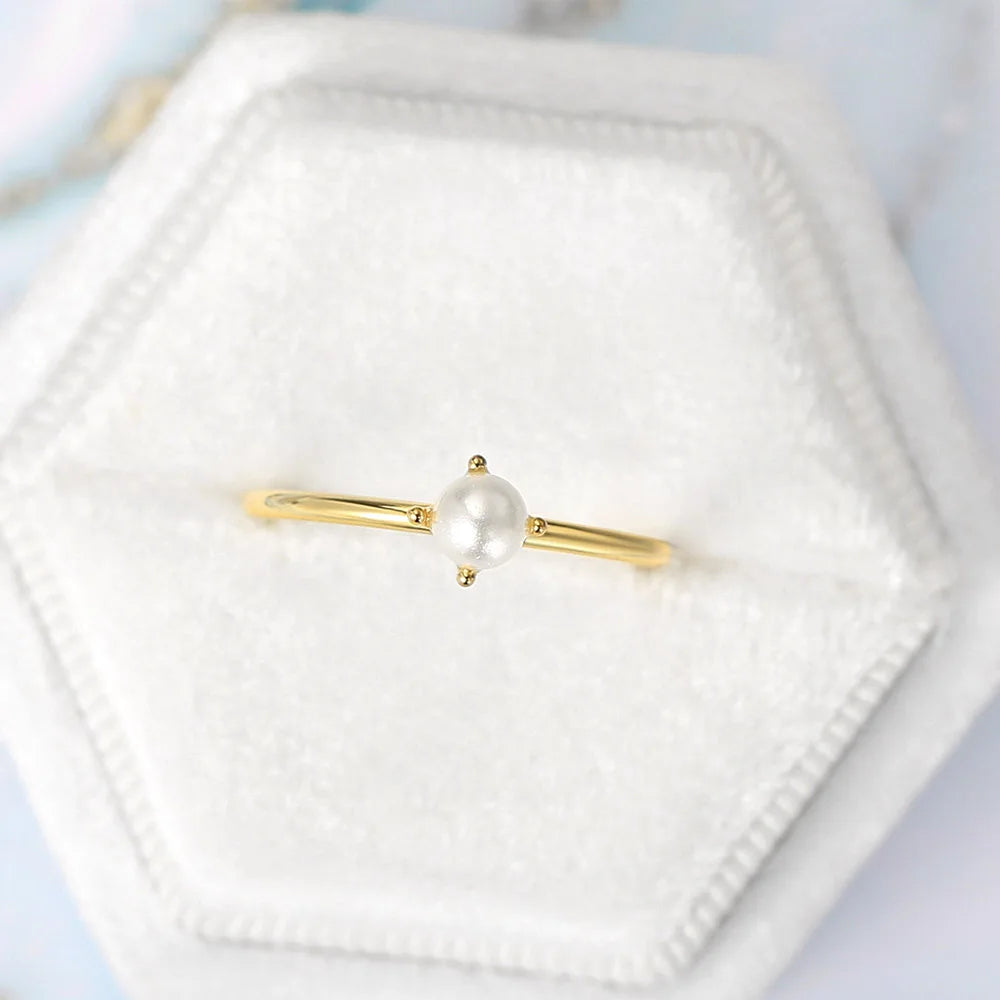 ZHOUYANG Ring For Women Delicate Mini Pearl Thin Ring Minimalist basic Style Light Yellow Gold Color Fashion Jewelry