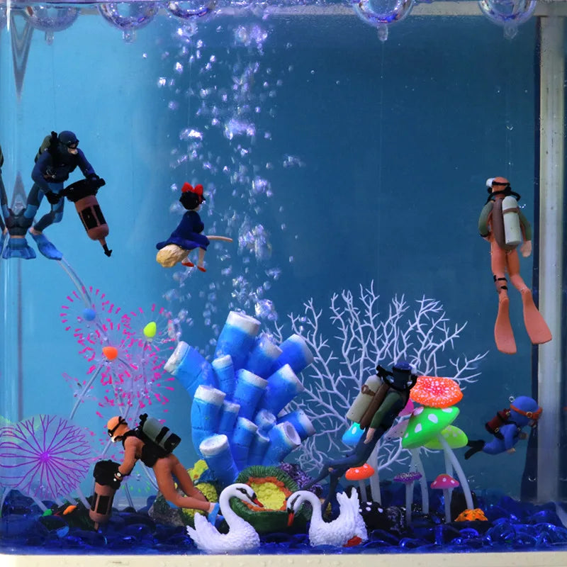 New Aquarium Decoration Diver Figure Diving Model Action Figure Miniature Sea Animal Model Ornaments Floating Fish Tank Decor