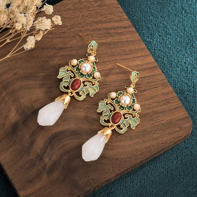 New Trendy Gold Color Drop Earrings Enamel Flower 2023 Fashion Hanging Women Earrings Chinese Style Jewelry Girls Party Gift