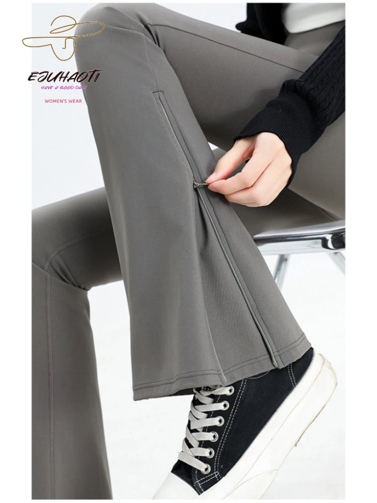 Women Micro Flared Pants 2024 New Fashion Ankle Zipper High Waist Appear Thin Leggings Slim Stretch Women's Pants Solid Trousers