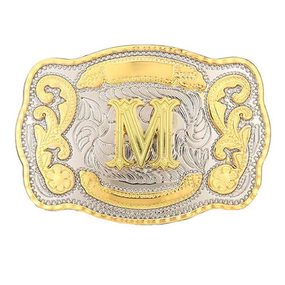 Rectangle gold Western Belt Buckle Initial Letters ABCDMRJ to Z Cowboy Rodeo Small Gold Belt Buckles for Men Women