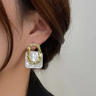 Korea Acrylic Resin Geometric Square Hanging Stud Earrings New Fashion Hollow Metal Trendy Earrings 2022 Jewelry Gift