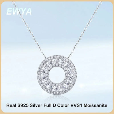 EWYA Real 1.4cttw Full D Color Moissanite Pendant Necklace for Women S925 Silver Pass Diamond Test Round Neck Chain Necklaces