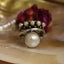 Huitan Vintage Imitation Pearl Women Rings Two Tone Metal Accessories Antique Color Versatile Y2K Girl Finger Ring Party Jewelry