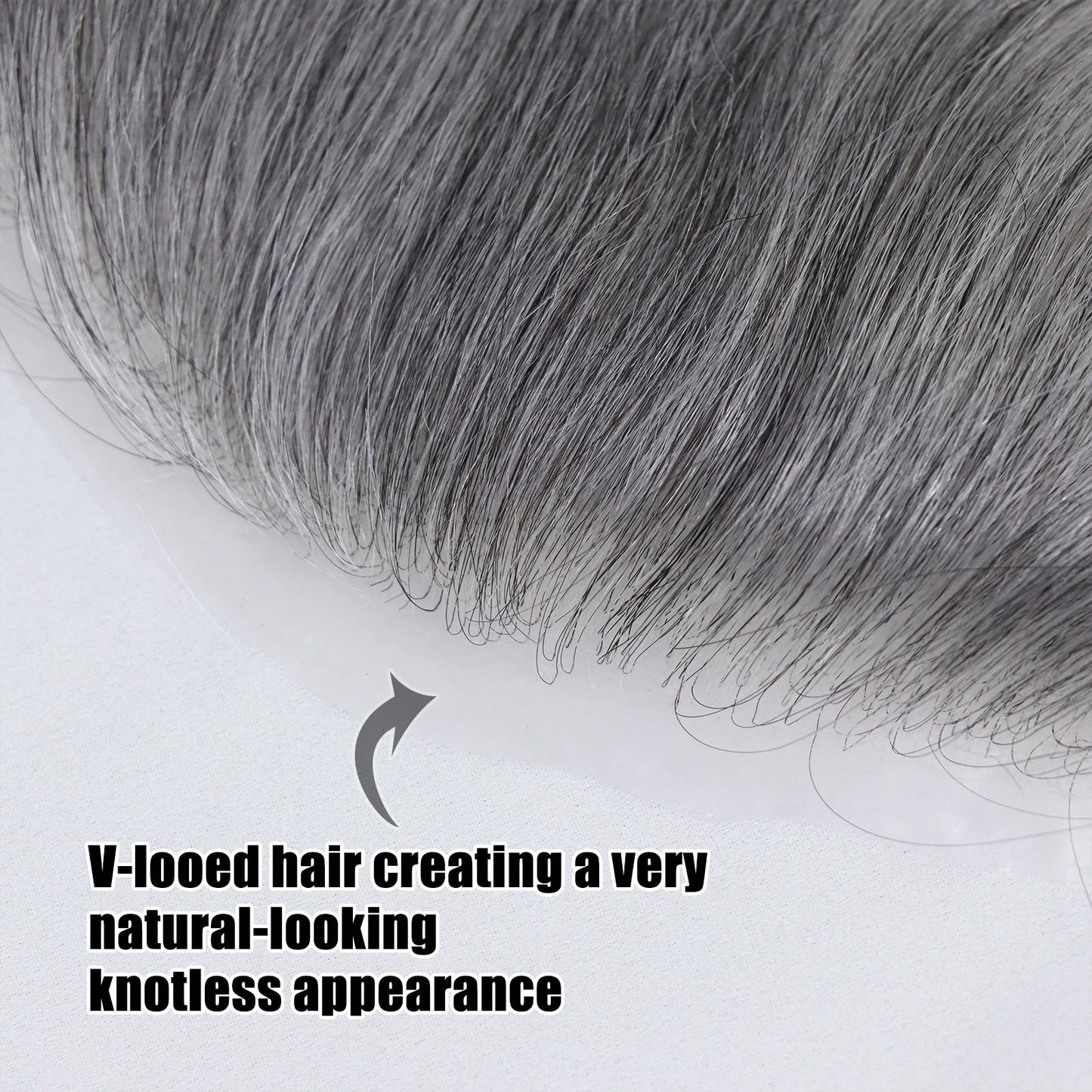 1b 60 Grey Straight Man Toupee V Style Frontal Hairline For Men Human Hair Pieces Ultra Thin Skin PU Men's Capillary Prosthesis