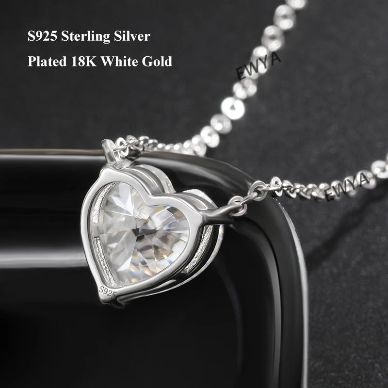 EWYA Luxury 4CT 10*10mm Heart Cut D Color Moissanite Pendant Necklace for Women S925 Silver Pass Diamond Test Chain Necklaces