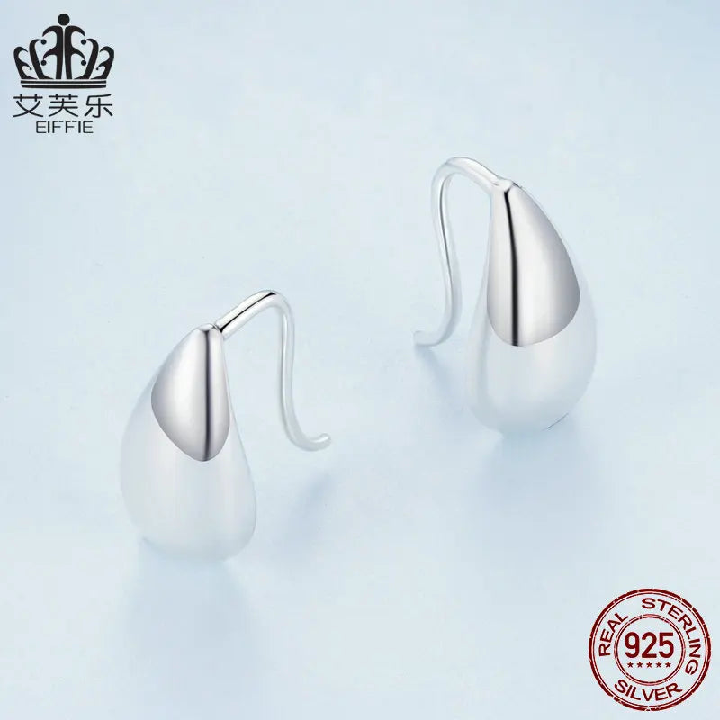 Bamoer Authentic 925 Sterling Silver Glossy Waterdrop Earrings Teardrop Stud Earrings for Women Simple Fine Jewelry Gift BSE869