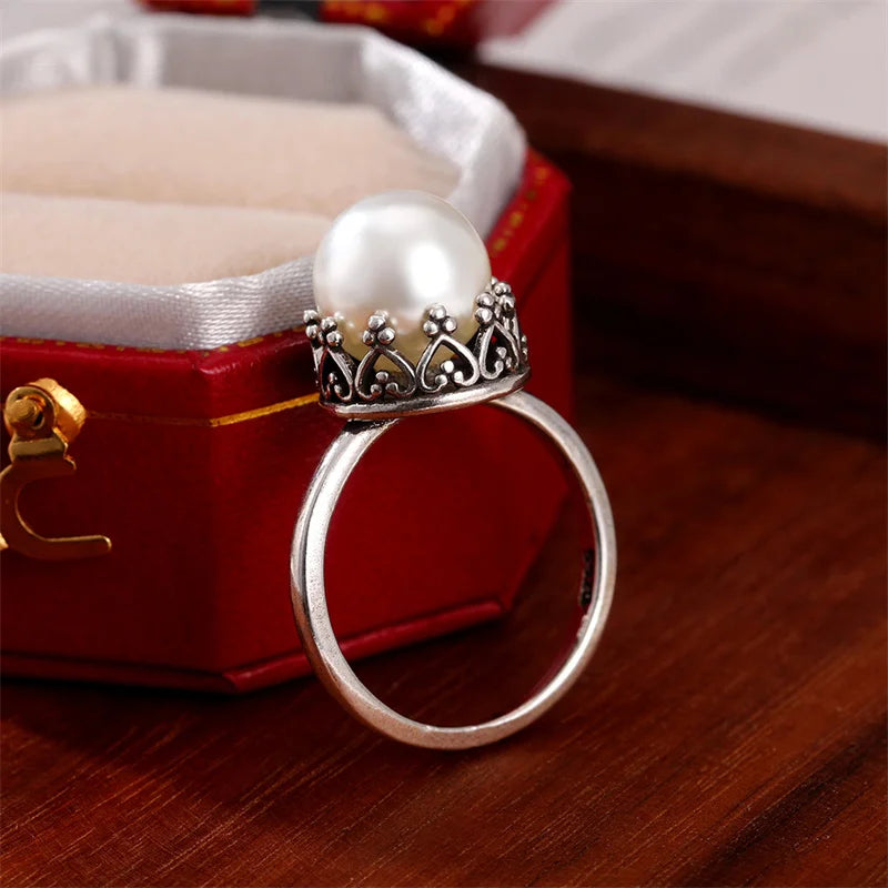 CAOSHI Chic Delicate Design Proposal Ring Female Wedding Accessories with Simulated Pearl Graceful Jewelry for Engagement