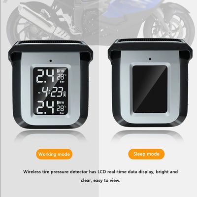 Solar Motorcycle Tire Pressure Detector Wireless Tire Pressure Monitor Monitoring System Waterproof with 2 External Sensors