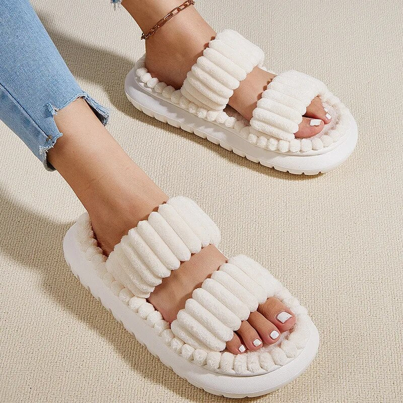 Women Autumn Warm Fur Slippers Couples House Non-Slip Soft Shoes Men Comfort Flat Heel Home Indoor Bedroom Cotton Slippers