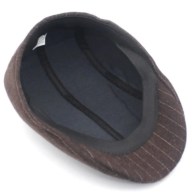 High Quality Retro Berets, Wool Striped Cabbie Flatcap, Caps Tweed, Hat (Acrylic)