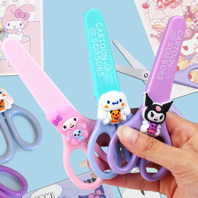 Kawaii Sanrio Safety Scissors with Cover Kuromi Hello Kitty My Melody Scissors Cute DIY Cutting Set School Stationery Supplies