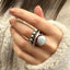 Huitan Antique Imitation Pearl Finger Ring for Women Personality Y2K Girl Accessories Two Tone Metal Rings Vintage Jewelry Party