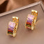 JUWANG Plated 18K Gold Hollow Color Zircon Temperament Design Earrings Women Exquisite Simple Jewelry Party Luxury Accessories