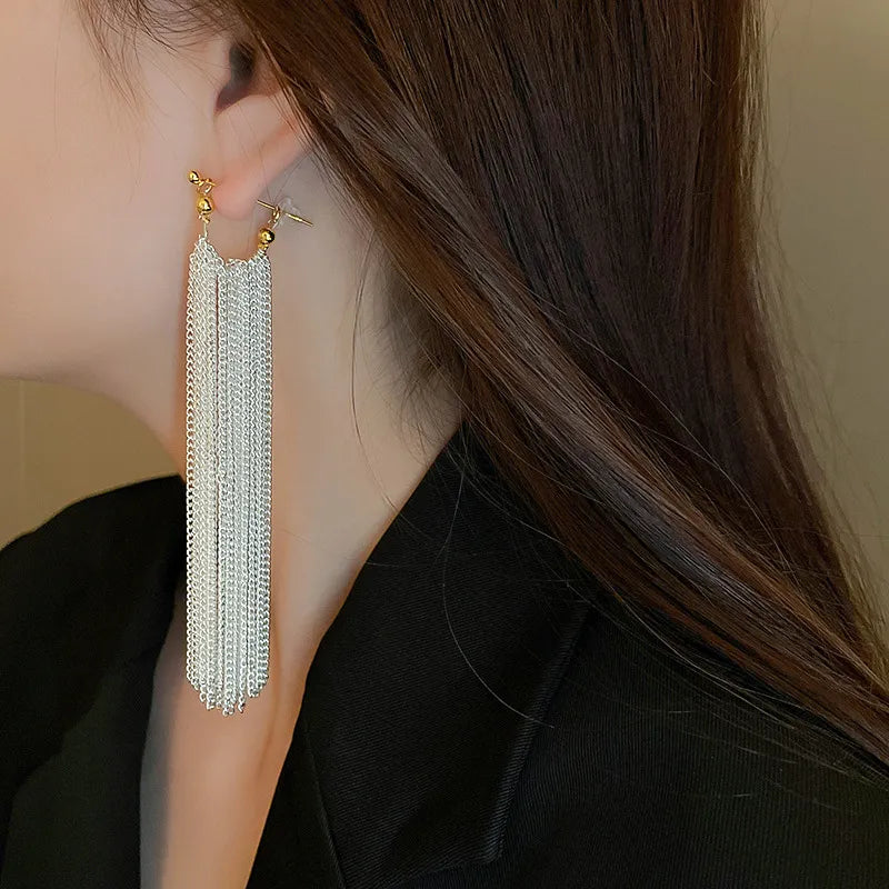 New Fashion Trend Unique Design Elegant Exquisite Light Luxury Long Tassel Earrings Female Jewelry Party Premium Gift Wholesale