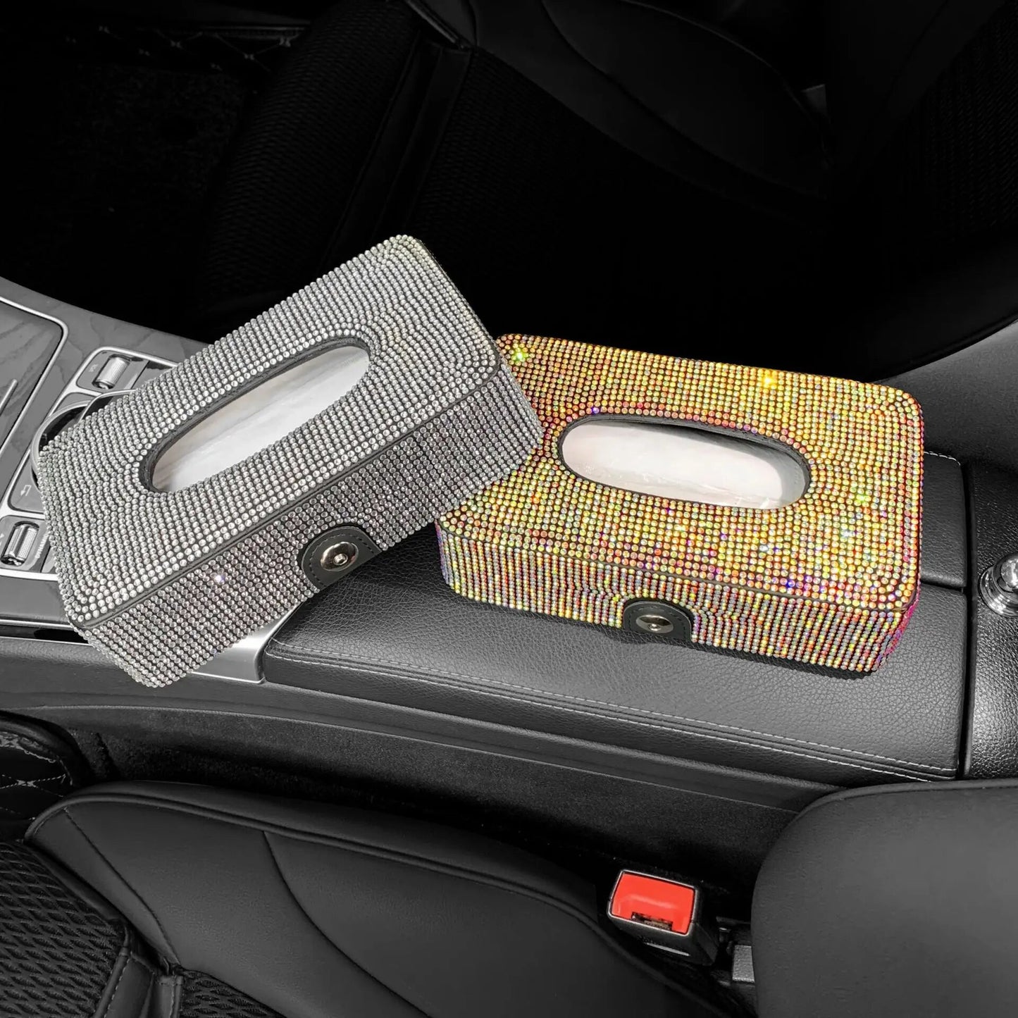 New Luxury Rhinestone Car Tissue Box Holder Block-type Tissue Box for Center Console Armrest Box Seat Back Bling Car Accessories