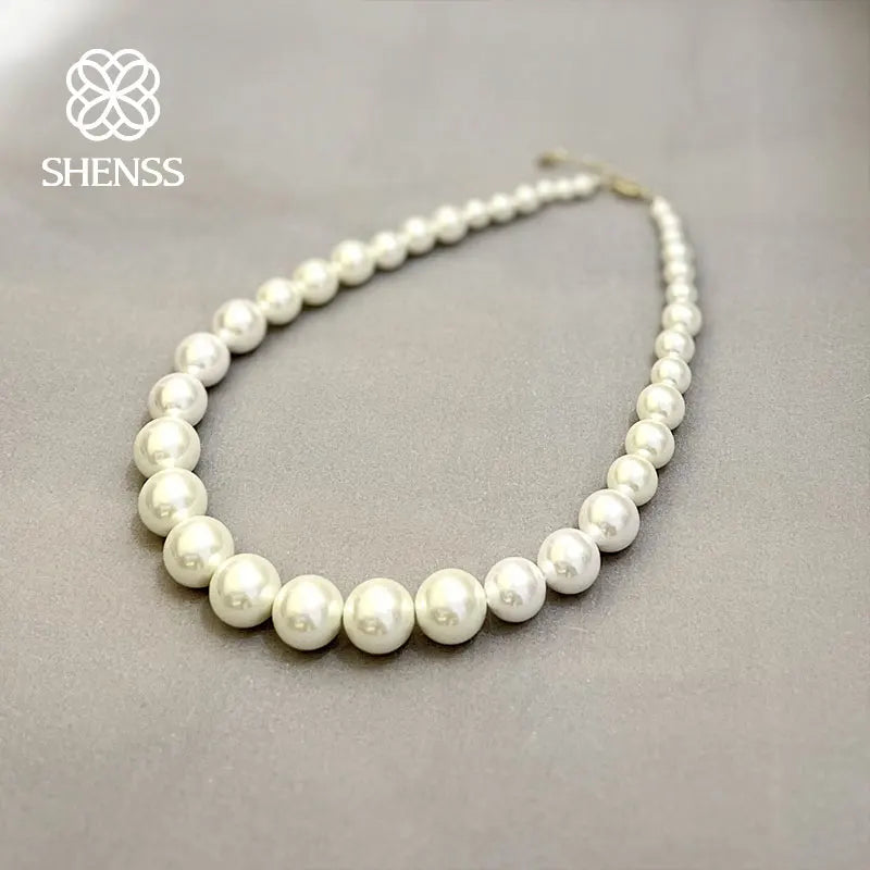 High Quality  Shell Pearl Size Gradient Necklace For Unisex 40cm Length Advanced Retro Fashion Jewelry