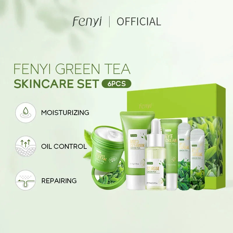 Face Skin Care Set Green Tea Essence Facial Cleansing Moisturizing Oil Control Cream Repairing Eye Cream Korea Skin Care Kit