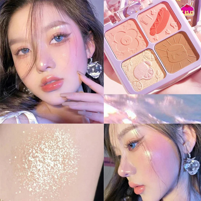 4 Color Peach Blush Palette Korean Makup Cosmetics Blush Highlight Trimming Powder All-in-one Palette Creat Natural Nude Makeup