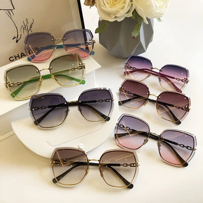 Fashion Rimless Square Sunglasses For Women 2023 Brand Designer Sun Glasses Vintage Shades Female Pink Eyewear Gafas De Sol