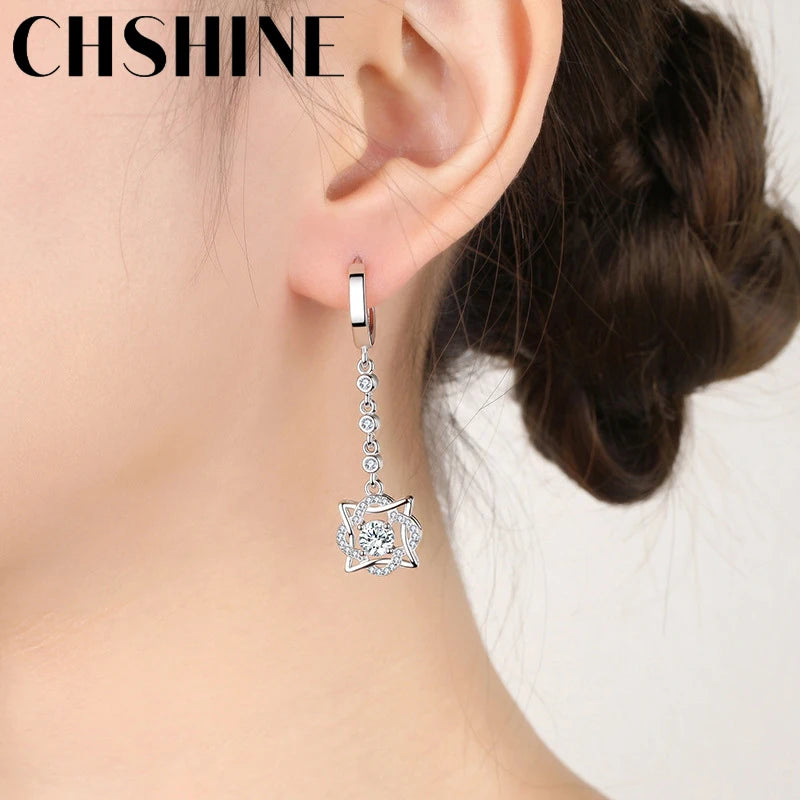 CHSHINE 925 Sterling Silver Hexagram AAAAA Zircon Earrings For Women Wedding Party Gift Fashion Jewelry