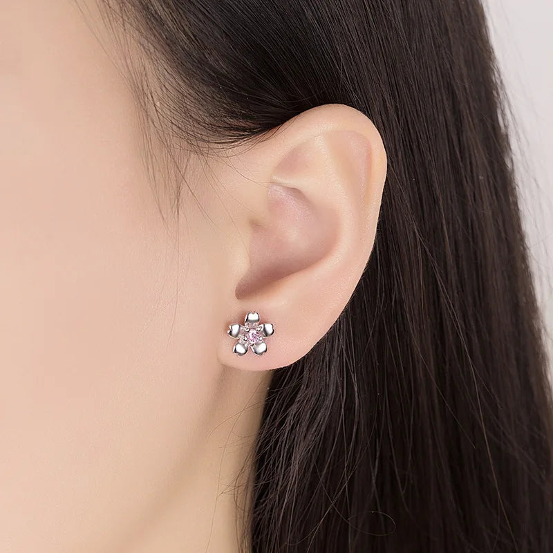 925 Sterling Silver New Jewelry Crsytal Zircon Flower Stud Earrings For Women Fashion XY0237