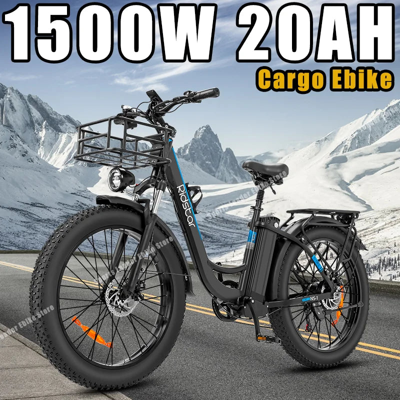 Ridstar MN-26 Electric Bike 26*4.0 Inch Fat Tire Off-Road Adult 1500W 48V 20AH Mountain Electric Bicycle  Adults Commuting Ebike