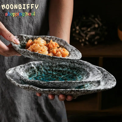 Shell Shape Ceramic Tableware Sushi Dishes Sashimi Snacks Plate Creative Oyster Shell Dish For Japanese Restaurant Hotel