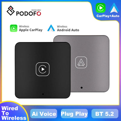 Podofo Wired To  Wireless CarPlay AI Box Android Auto Adapter For ALL Car Universally Plug And Play CarPlay Dongle Ai Voice WiFi