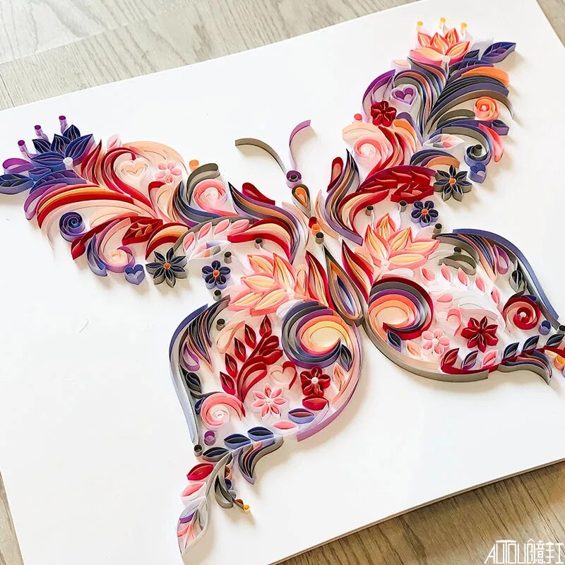 A4 Paper Flowers Butterfly Quilling Paper Filigree Paintings Art Decal Wall Decor Quilling Paper Filigree for Home Decor