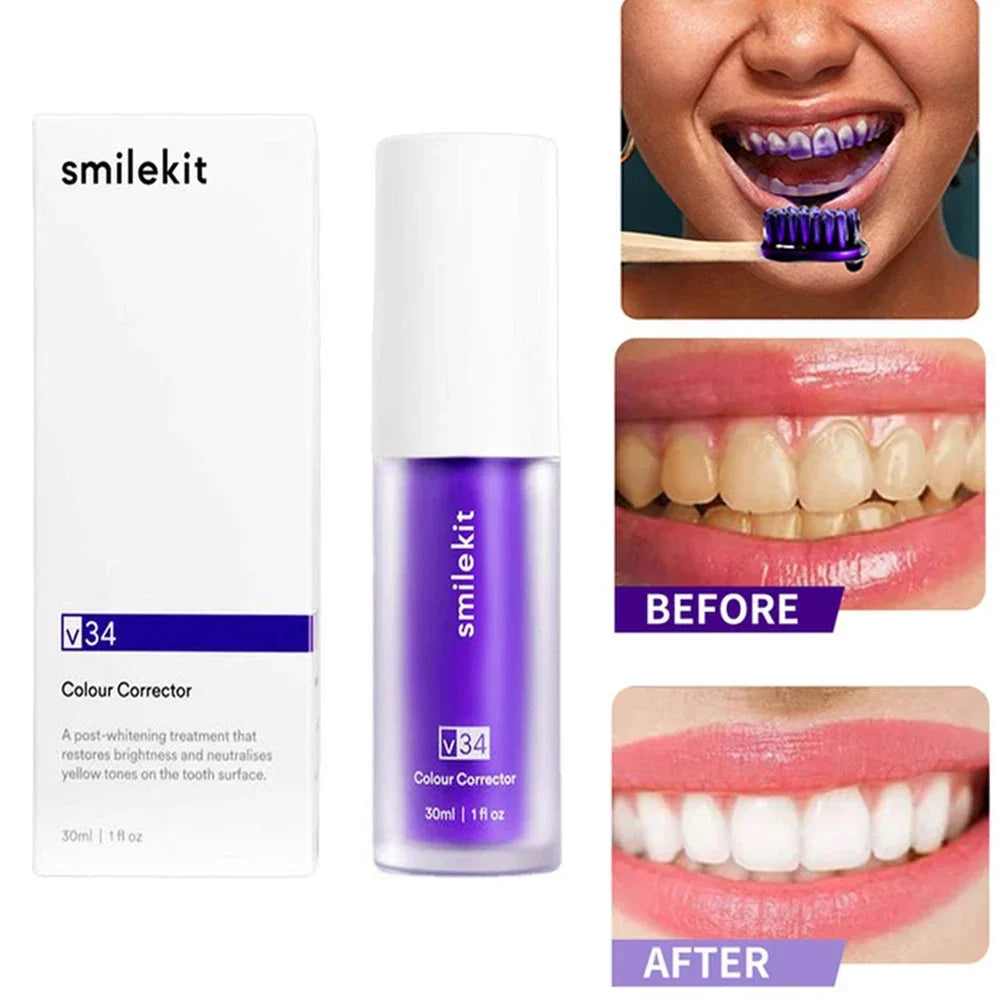 30ml V34 SMILEKIT Whitening toothpaste Removes stains Reduces yellowing of teeth Takes care of gums Freshens breath Whitens teet